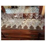 FOSTORIA CR/ SUGAR, 21 GLASSES, OOTED BOWL,