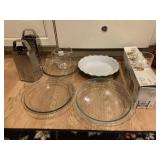 BAKING PIE PANS, GRATERS, GLASS BOWLS, ETC.