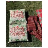 2 MERRY CHRISTMAS INDOOR OUTDOOR PILLOWS AND