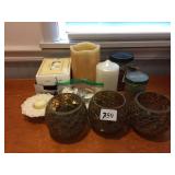 MOSAIC CANDLE HOLDERS, CANDLES, ETC.