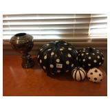 BLACK AND WHITE POLKA DOT PUMPKINS AND TALL VASE