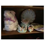 BUNNY PITCHER, EGG PLATE AND FIGURINES