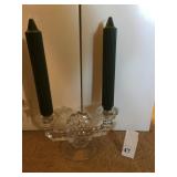 TUSCAN BELL & DOUBLE CANDLE STICK ETCHED LEAF