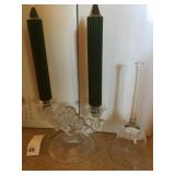 FOSTORIA DOUBLE CANDLE HOLDER AND CANDLES