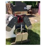 WOODEN BENCH SITTING SNOWMAN WITH CANDLE, 3