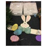 WOOD EASTER BUNNY SIGN, SPRING FAUX FLORAL