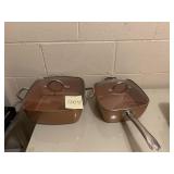 2 NEW COPPER CHEF PANS, LIDS, BASKETS, ETC.
