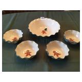 HEARTSTONE SERVING BOWL AND 4 SMALLER BOWLS