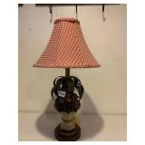 METAL LEAF LAMP W/ RED/WHITE SHADE 26" H