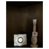 LENOX BUD VASE, BATTERY OPERATED CLOCK ROSE MANOR