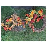 2 GRAPEVINE FALL WREATHS, ONE SHAPED LIKE A