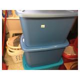 2 STERLITE BLUE 18-GAL STORAGE BINS WITH LIDS