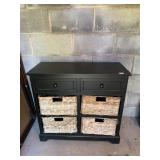 BLACK WOOD STAND W/ 4 BASKETS AND 2 DRAWERS