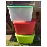 3 STERLITE TOTES, GREEN AND RED