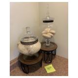 IRON BASE PEDESTAL W/ GLASS JARS