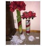 TALL VASES WITH FLORAL GLASS WEIGHTS, FAUX
