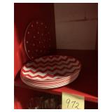 LARGE RED WINE GLASSES & PLASTIC PLATES, & 12