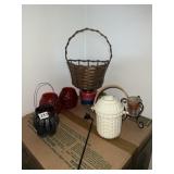 VOTIVE CANDLE HOLDERS, CANDLES AND BASKET