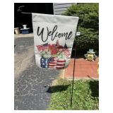 WELCOME FLAG AND IRON HOLDER, 39" AND SOLAR FROG