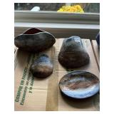 4 POTTERY PIECES, WALL AND VASES, SIGNED BC