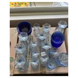 PYREX BLUE GLASS BOWLS, 8 SMALL, 6 LARGE, LIGHT