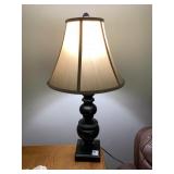 PAIR OF WOOD LAMPS WITH BEIGE SHADES, 28"H