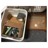 LAUNDRY BASKET WITH DUCT TAPE, WALL BRACKETS,