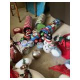 SANTA STATUES, CANDLES, STUFFED STANDING SNOWMAN,