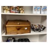 WOOD BREAD BOX AND AUTUMN LEAF BOWL