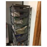 METAL RACK WITH DRAWERS AND CONTENTS
