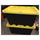 2 YELLOW & BLACK TOTES WITH LIDS