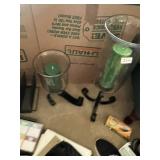 IRON BASE CANDLE HOLDER WITH WAVY GLASS SHADES,