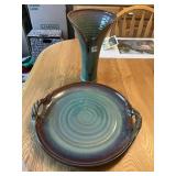 HAND THROWN AND SIGNED POTTERY VASE, 12" AND