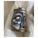 SILVER THIMBLE WITH SNOW COTTAGE SCENE