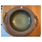 HAND THROWN AND SIGNED POTTERY BOWL WITH HANDLES