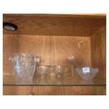 CRYSTAL DISH, PRESSED GLASS ICE BUCKET,