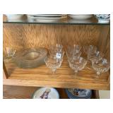 ROSE ETCHED SHERBETS, 9 TOTAL, 6 PLATES AND 2 PC