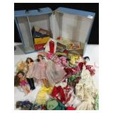 VINTAGE DOLLS WITH BARBIE TRAVEL CASE AND LARGE