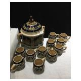 GERMAN PUNCH BOWL AND 11 CUPS