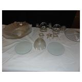 PAIR OF 2-ARMED GLASS CANDLE HOLDERS WITH INSERTS