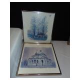 PAIR OF HOWARD MILLER PRINTS, 13" SQ, SOME WAVES