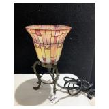 MULTI COLOR 9.5"GLASS SHADE LAMP IRON BASE