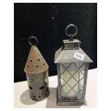 TWO LANTERNS METAL 1 W/ BATTERY OP CANDLE