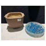 NORCAL PLANTER, FROSTED DISH W/ GLASS BALLS