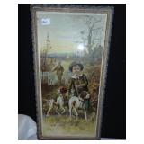 BOY WITH HUNTING DOG, 30X15.5 FRAMED UNDER GLASS,