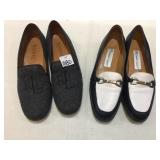 2 PAIRS OF FLATS INCLUDING GRAY WOOL EMBROIDERED