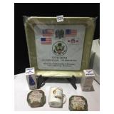 BICENTENNIAL PLATTER, CANADA MUG WITH CRAZING,