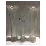 2 MATCHING 20" PRESSED GLASS VASES AND OTHERS