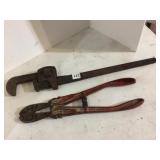 WALWORTH PIPE WRENCH 25" AND PORTER CORP 18" BOLT