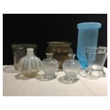 BLUE GLASS VASE, PERFUME BOTTLES WITHOUT